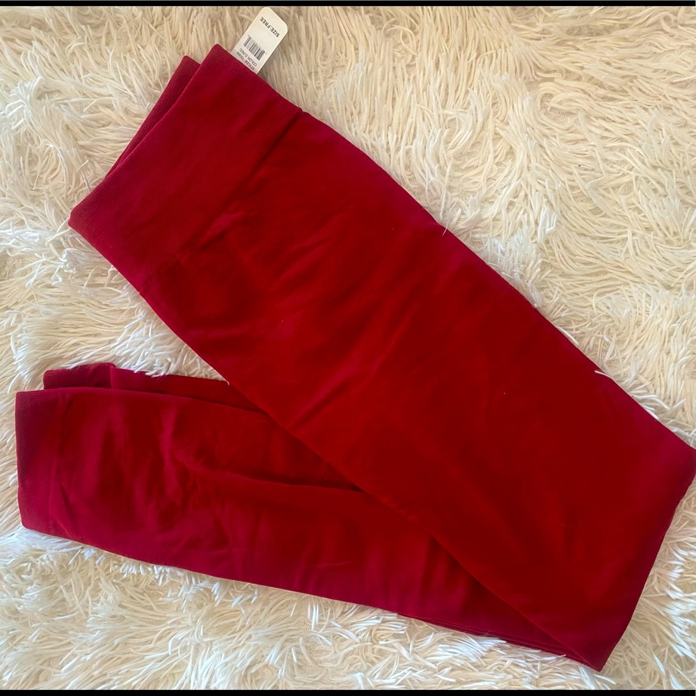 Red leggings one size MOPAS brand. Fleece lined.